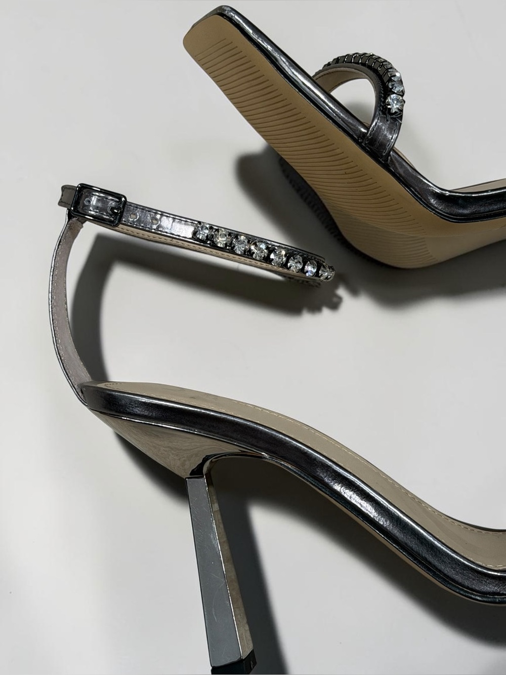 Marc Fisher Metallic Pewter Gem-Embellished Ankle-Strap Sandal - Picture 13 of 15
